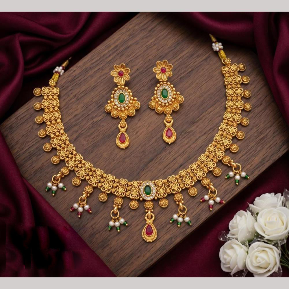Tanish Art Jewellery Statement Pota Stone And Pearl Neckalce Set