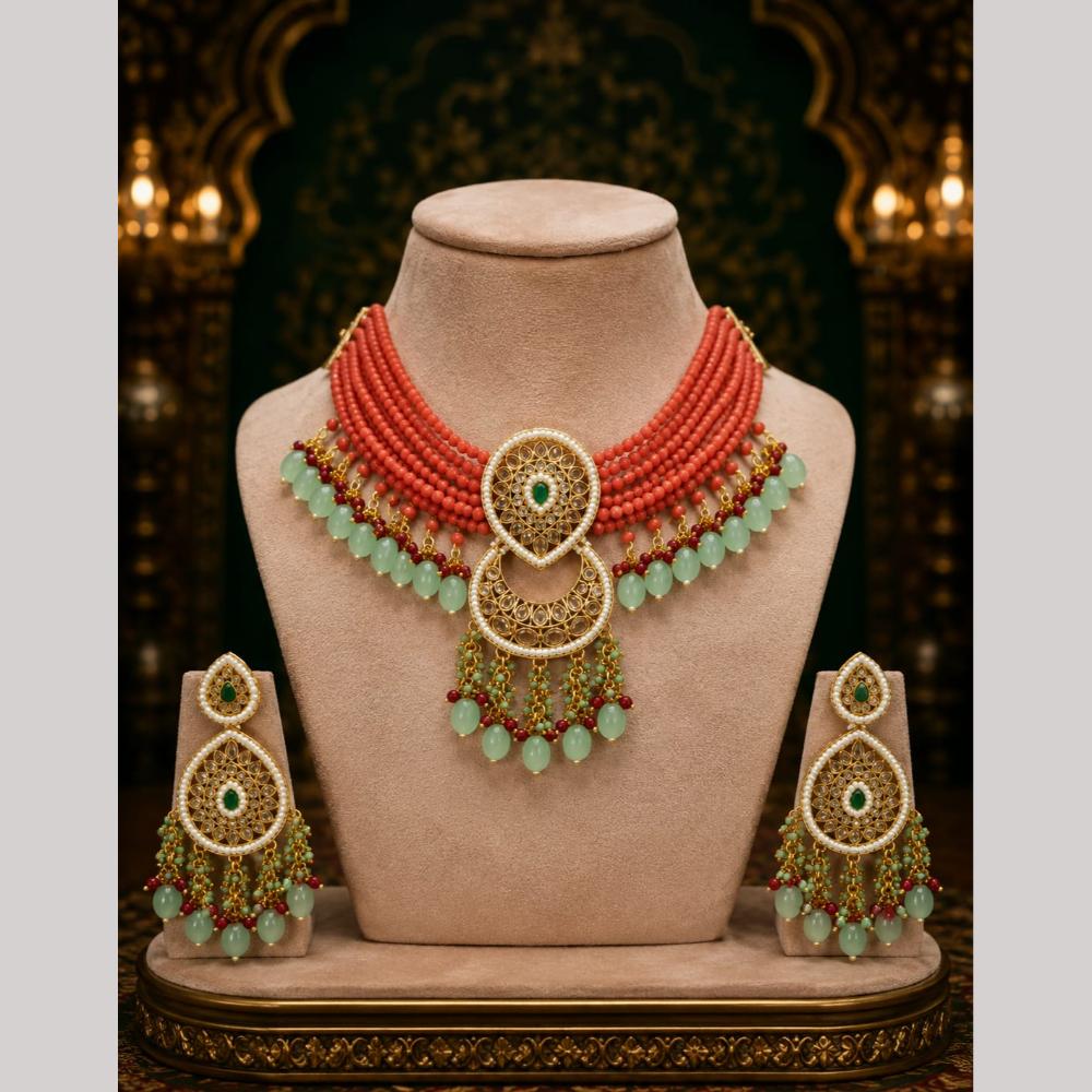 Tanish Art Jewellery Statement Pota Stone And Pearl Neckalce Set