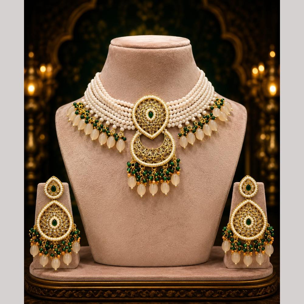 Tanish Art Jewellery Statement Pota Stone And Pearl Neckalce Set