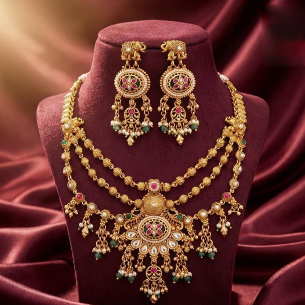 Tanish Art Jewellery Statement Pota Stone And Pearl Neckalce Set