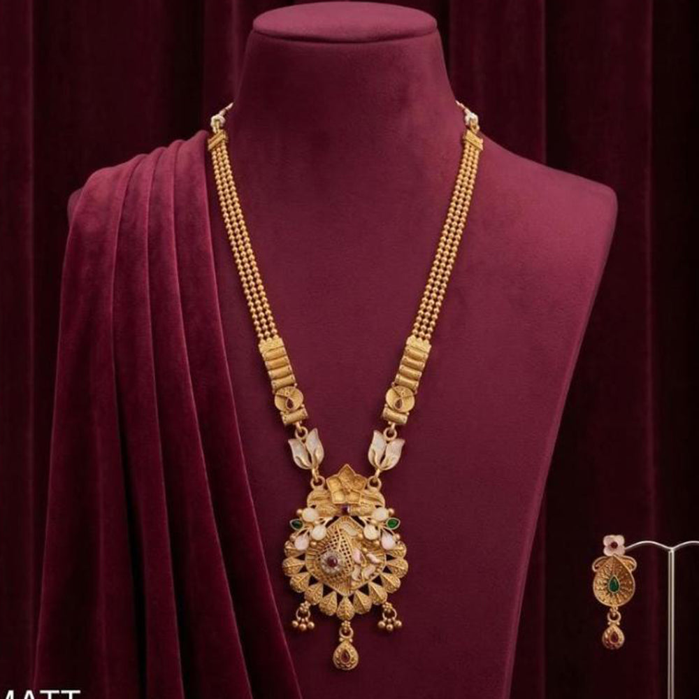 Tanish Art Jewellery Statement Pota Stone And Pearl Meenakari Long Neckalce Set