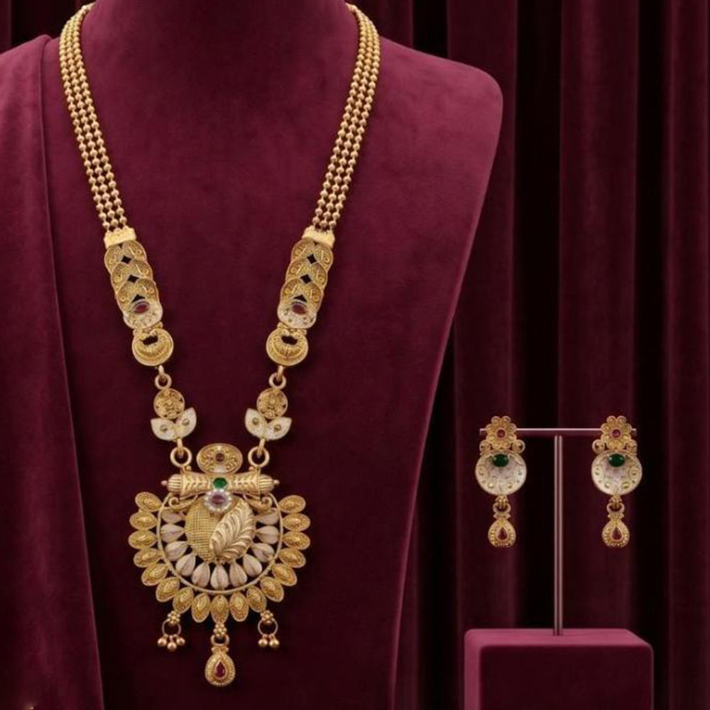 Tanish Art Jewellery Statement Pota Stone And Pearl Meenakari Long Neckalce Set