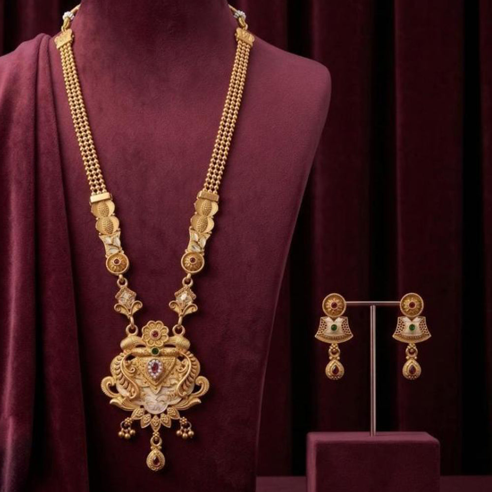 Tanish Art Jewellery Statement Pota Stone And Pearl Meenakari Long Neckalce Set