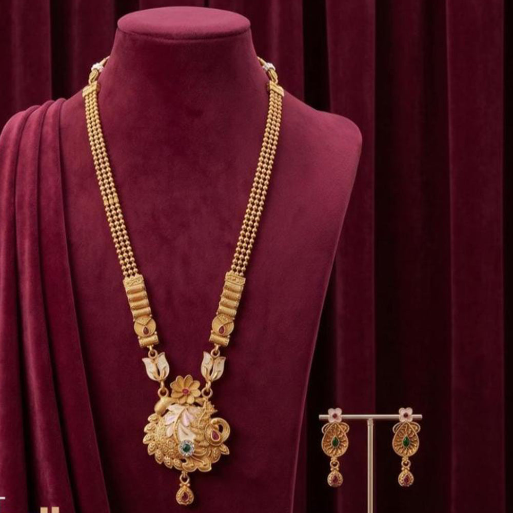 Tanish Art Jewellery Statement Pota Stone And Pearl Meenakari Long Neckalce Set