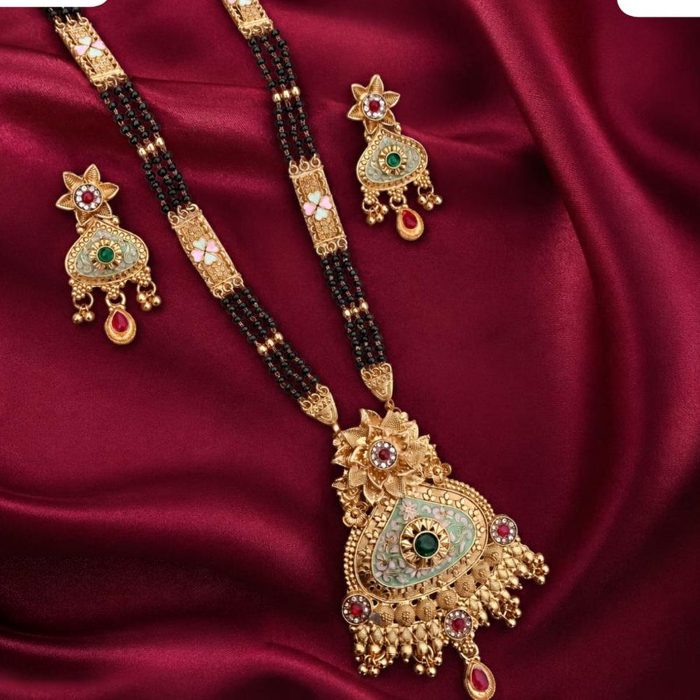 Tanish Art Jewellery Elegant Pota Stone Pearl And Beads Meenakari Mangalsutra Set