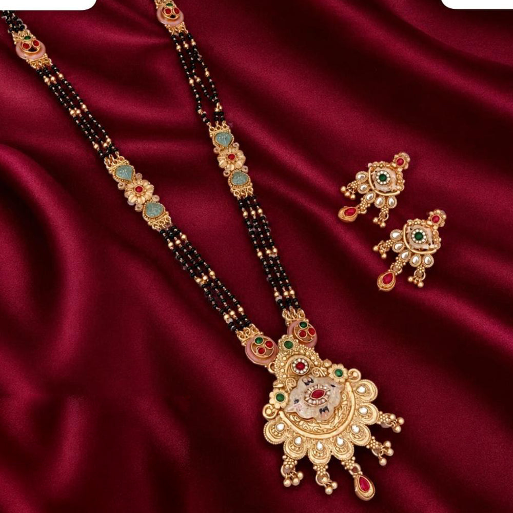 Tanish Art Jewellery Elegant Pota Stone Pearl And Beads Meenakari Mangalsutra Set