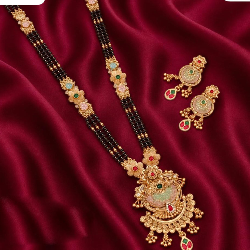 Tanish Art Jewellery Elegant Pota Stone Pearl And Beads Meenakari Mangalsutra Set