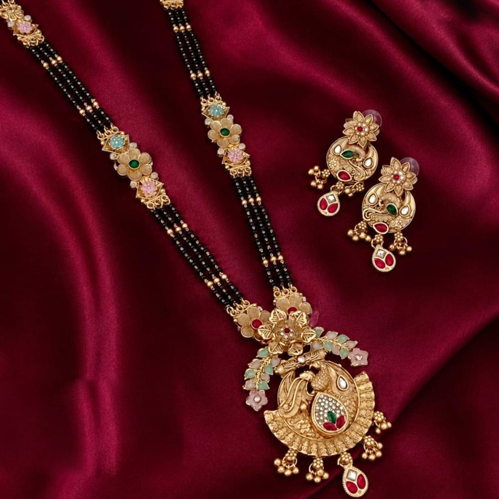 Tanish Art Jewellery Elegant Pota Stone Pearl And Beads Meenakari Mangalsutra Set
