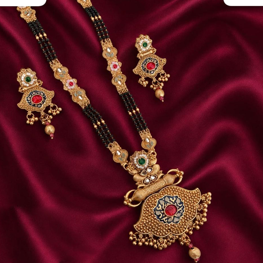 Tanish Art Jewellery Elegant Pota Stone Pearl And Beads Meenakari Mangalsutra Set