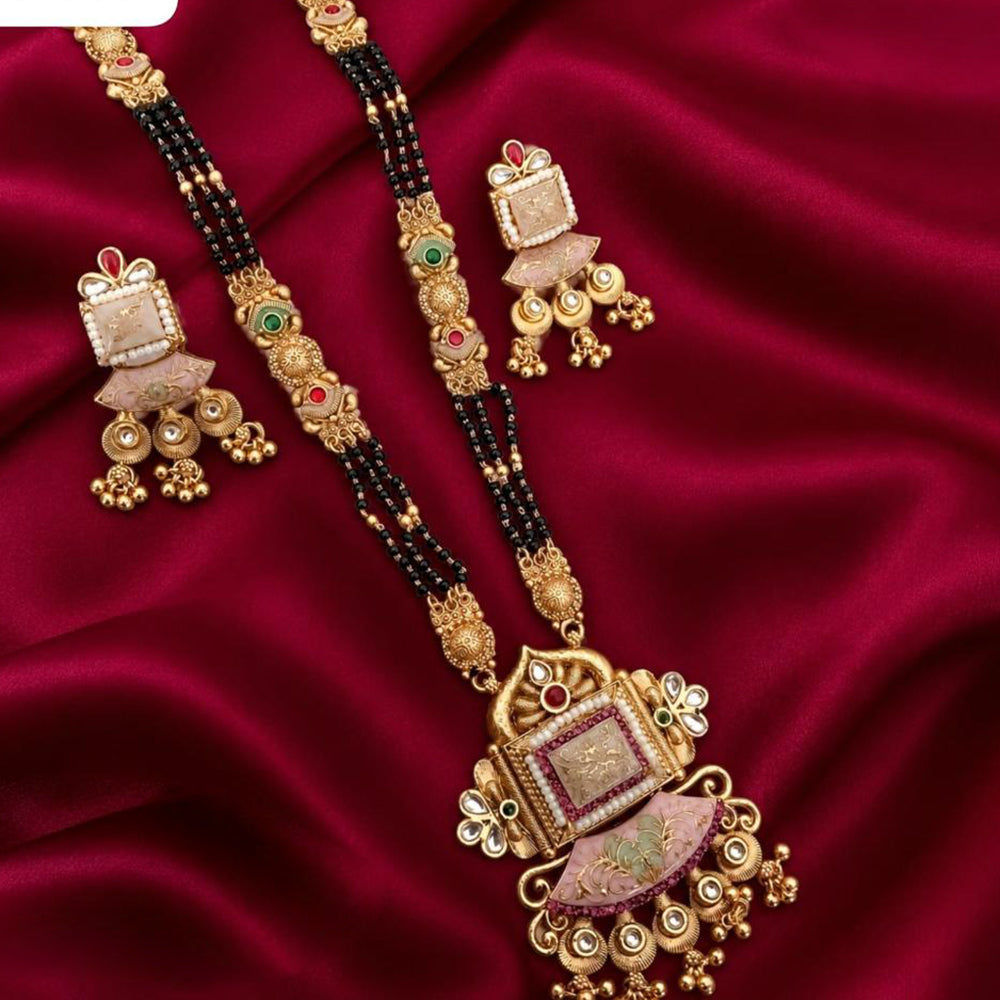 Tanish Art Jewellery Elegant Pota Stone Pearl And Beads Meenakari Mangalsutra Set