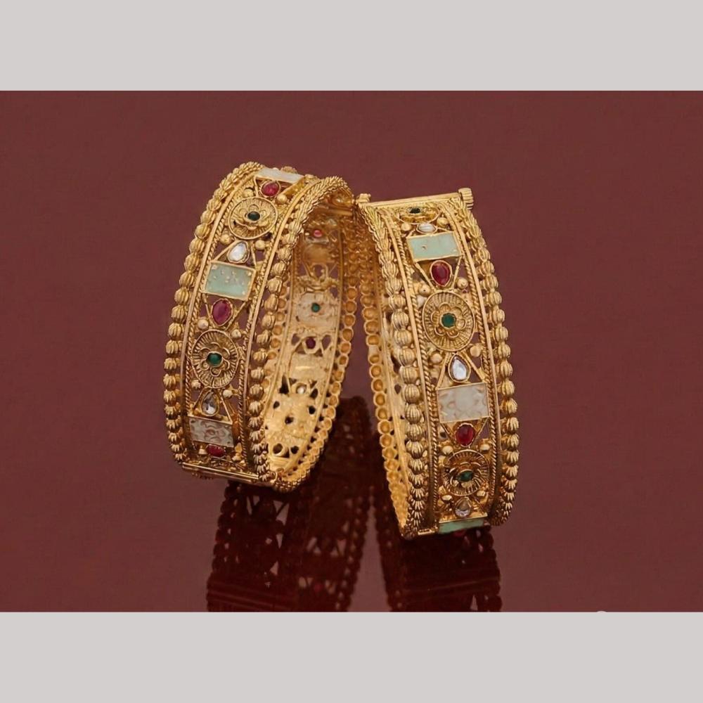 Tanish Art Jewellery Heritage Pota Stone And Meenakari Openable Bangles Set