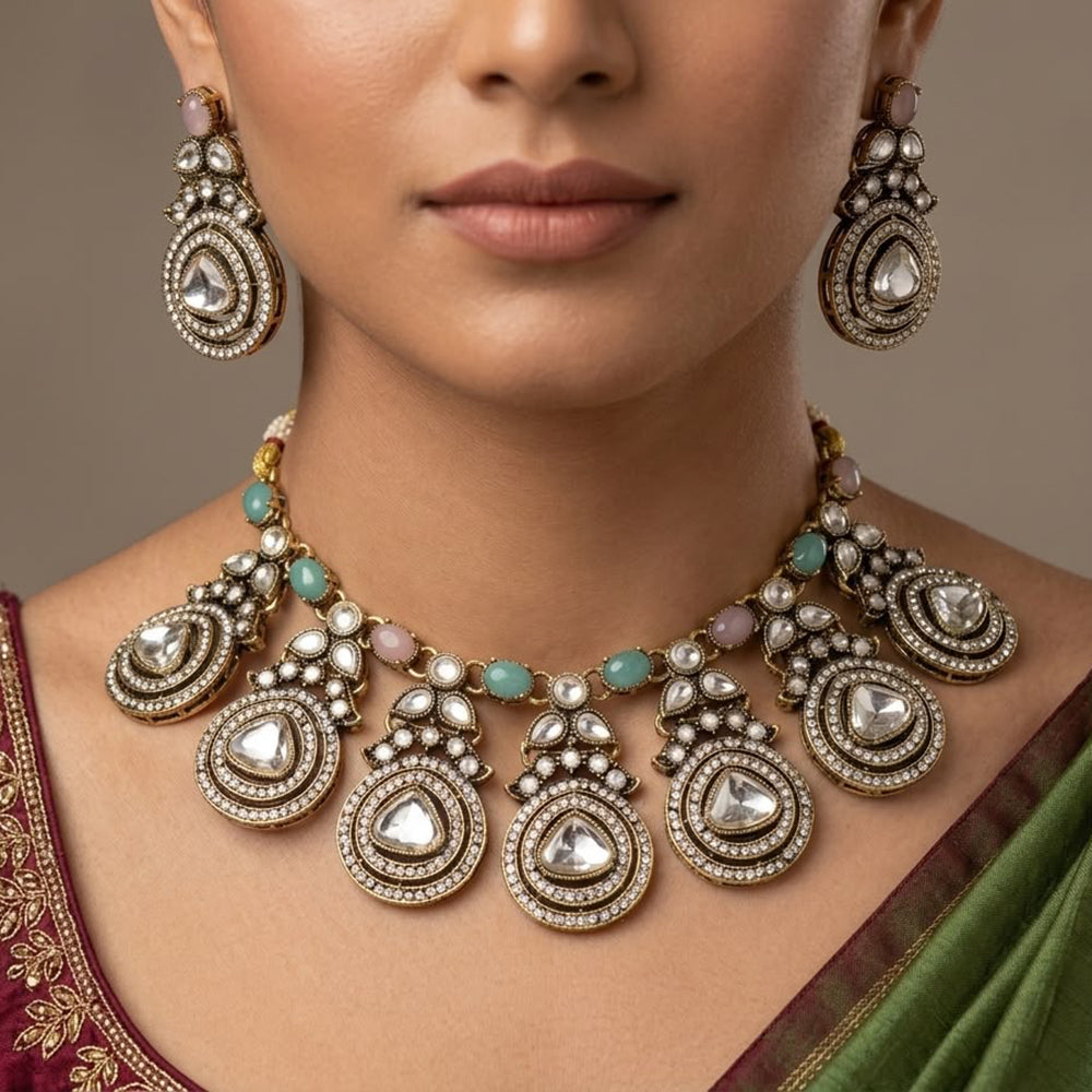 Tanish Art Jewellery Statement Pota Stone Neckalce Set