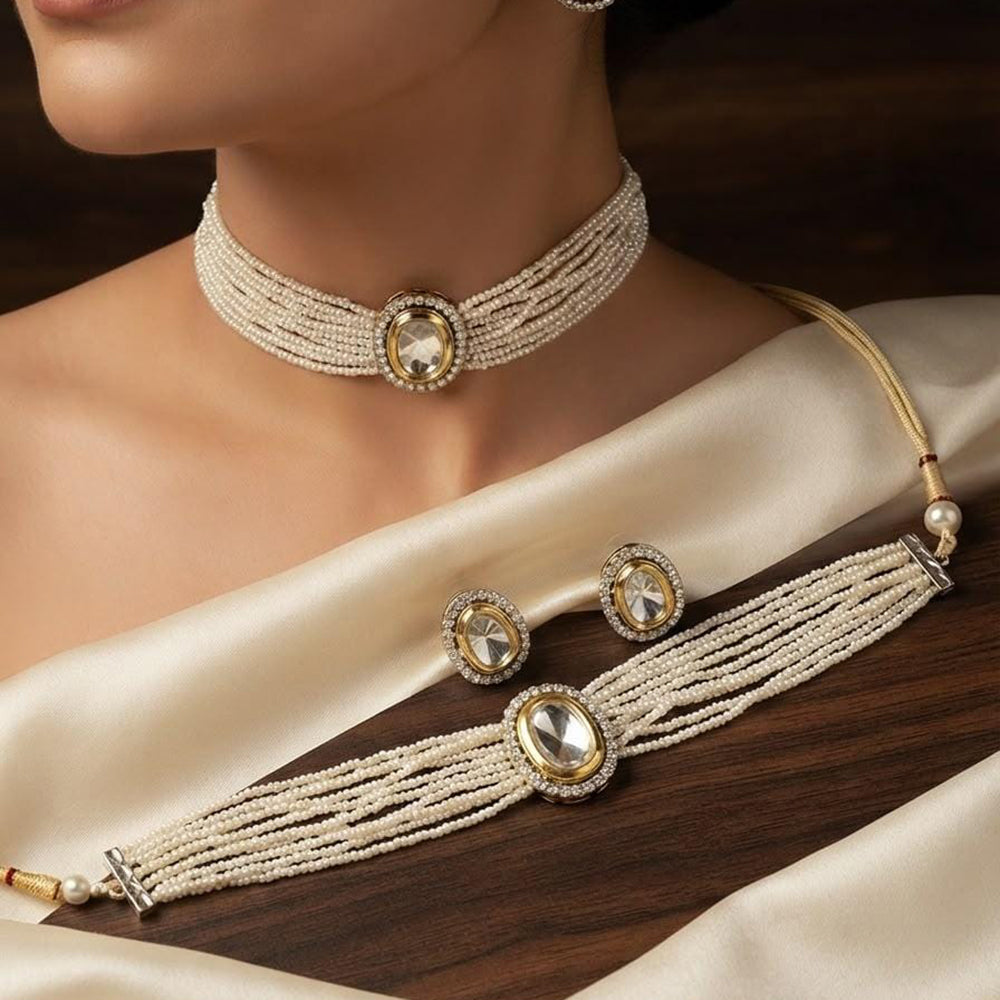 Tanish Art Jewellery Polki Kundan And Pearl Choker Necklace Set