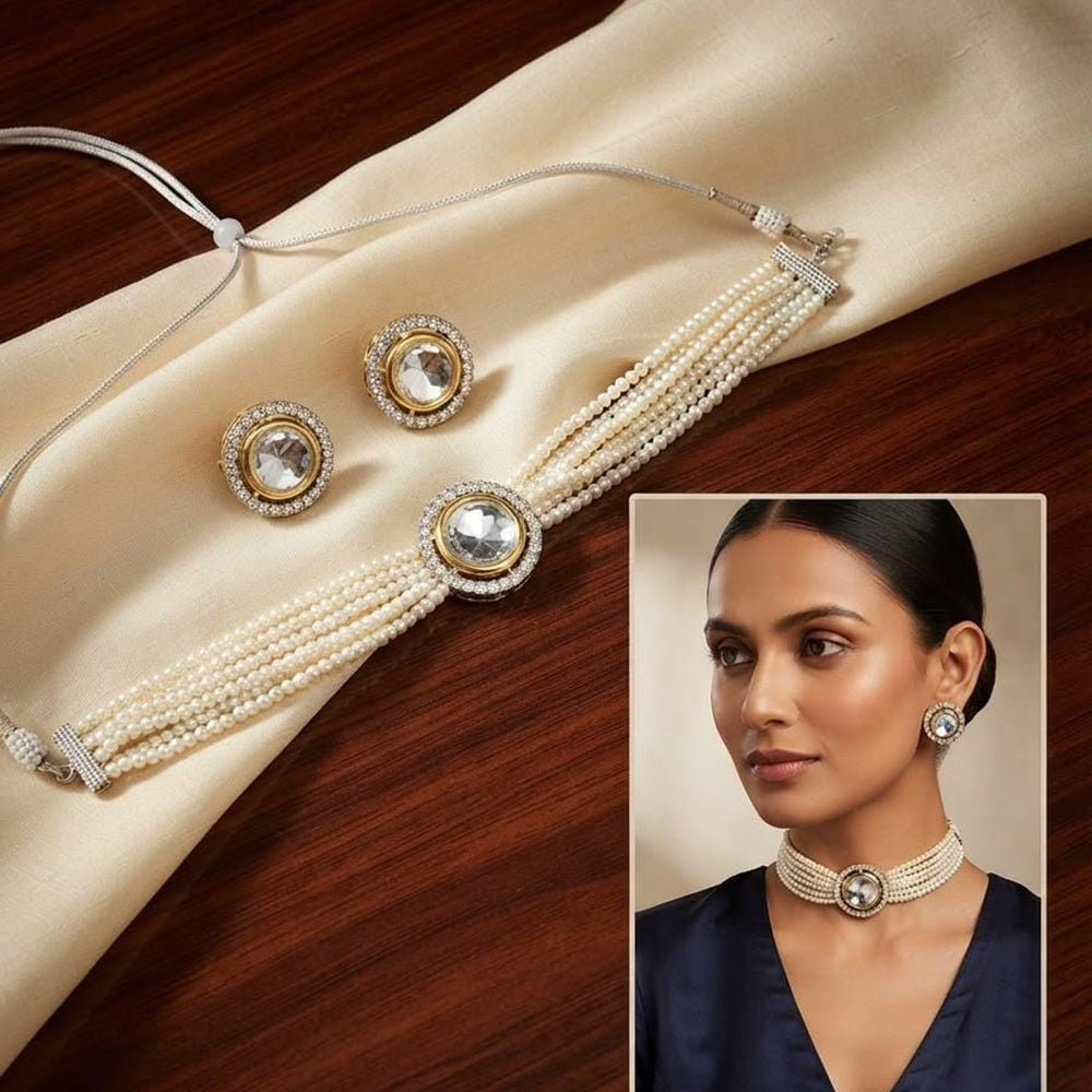 Tanish Art Jewellery Polki Kundan And Pearl Choker Necklace Set