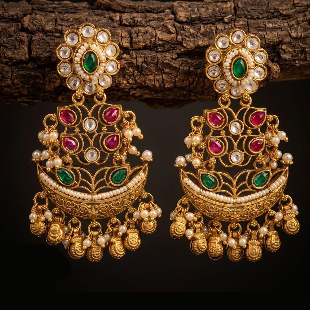 Tanish Art Jewellery Premium Copper Pota Stone And Pearl Dangler Earrings