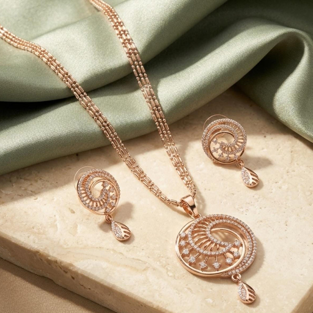 Tanish Art Jewellery American Diamond Chain Pendant Set