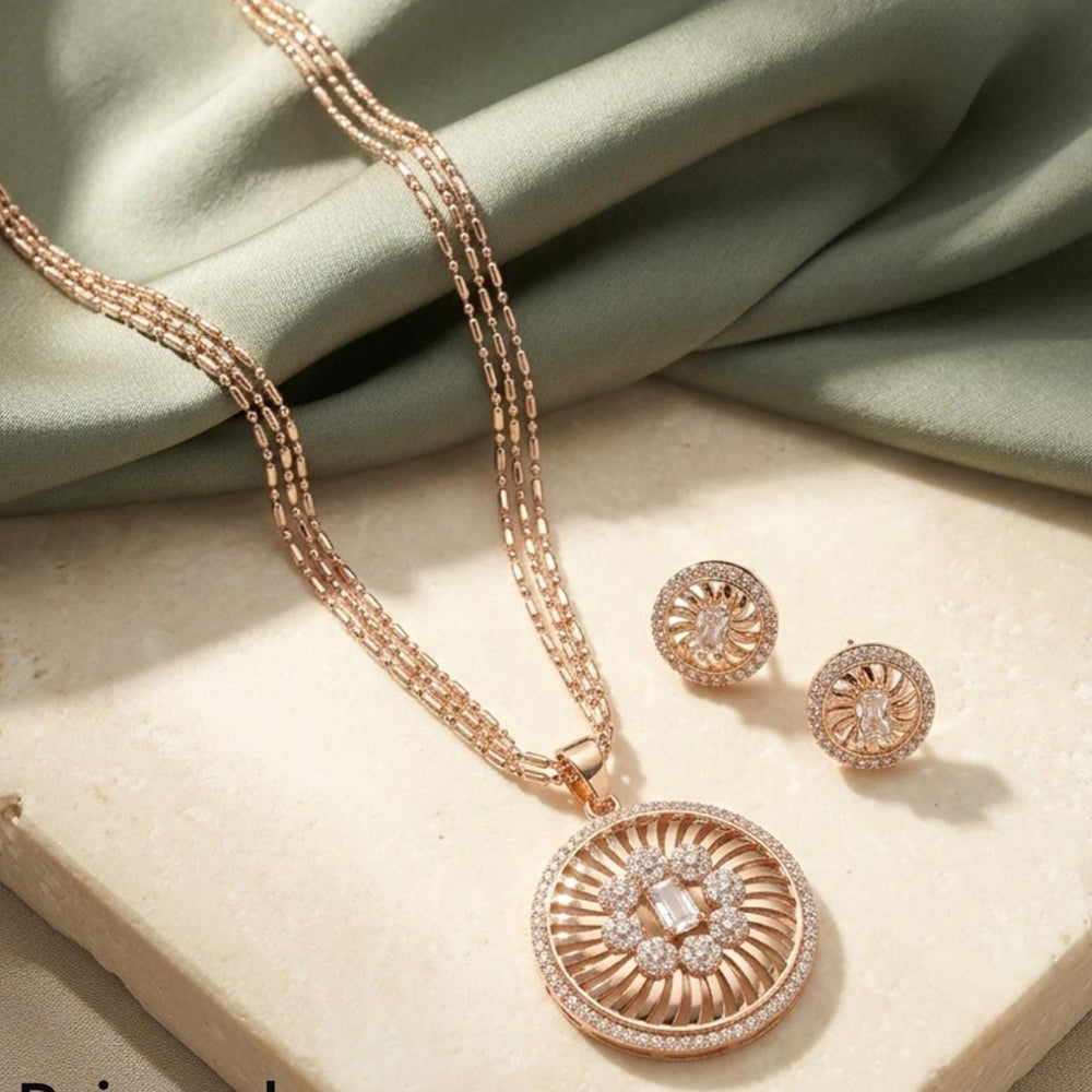 Tanish Art Jewellery American Diamond Chain Pendant Set