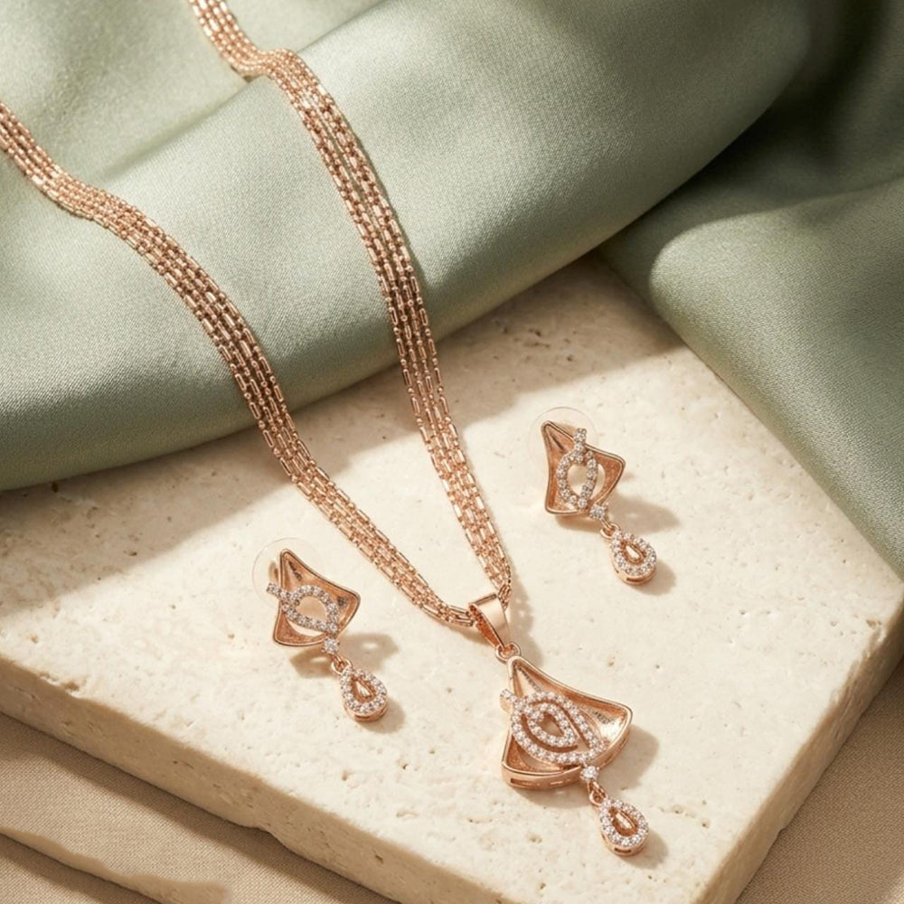 Tanish Art Jewellery American Diamond Chain Pendant Set