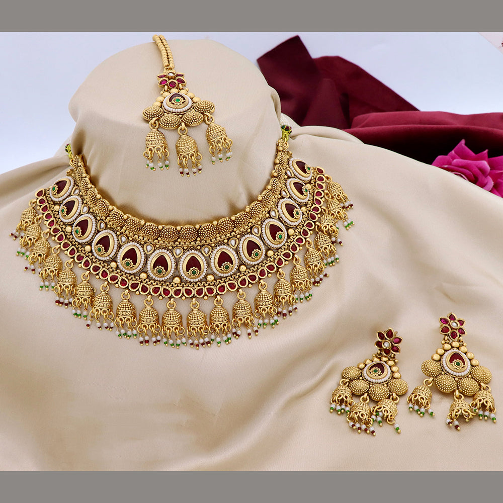 Tanish Art Jewellery Traditional Pota Stone And Pearl Choker Necklace Set