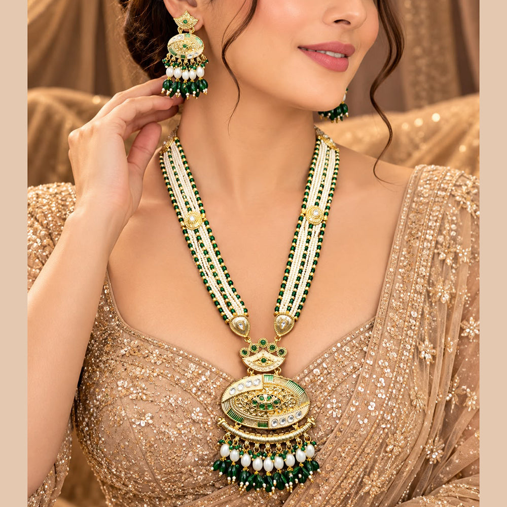 Tanish Art Jewellery Traditional Pota Stone And Beads Meenakari Long Necklace Set