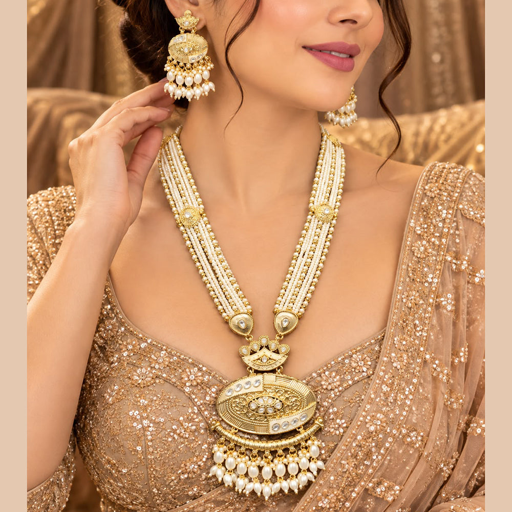 Tanish Art Jewellery Traditional Pota Stone And Beads Meenakari Long Necklace Set