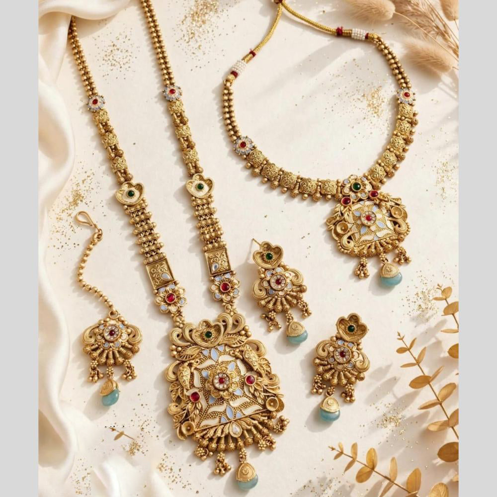 Tanish Art Jewellery Traditional Pota Stone And Beads Meenakari Double Necklace Set