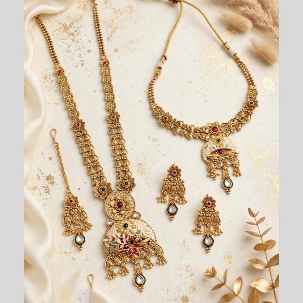 Tanish Art Jewellery Traditional Pota Stone And Beads Meenakari Double Necklace Set