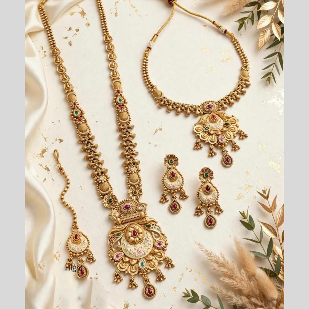 Tanish Art Jewellery Traditional Pota Stone And Beads Meenakari Double Necklace Set