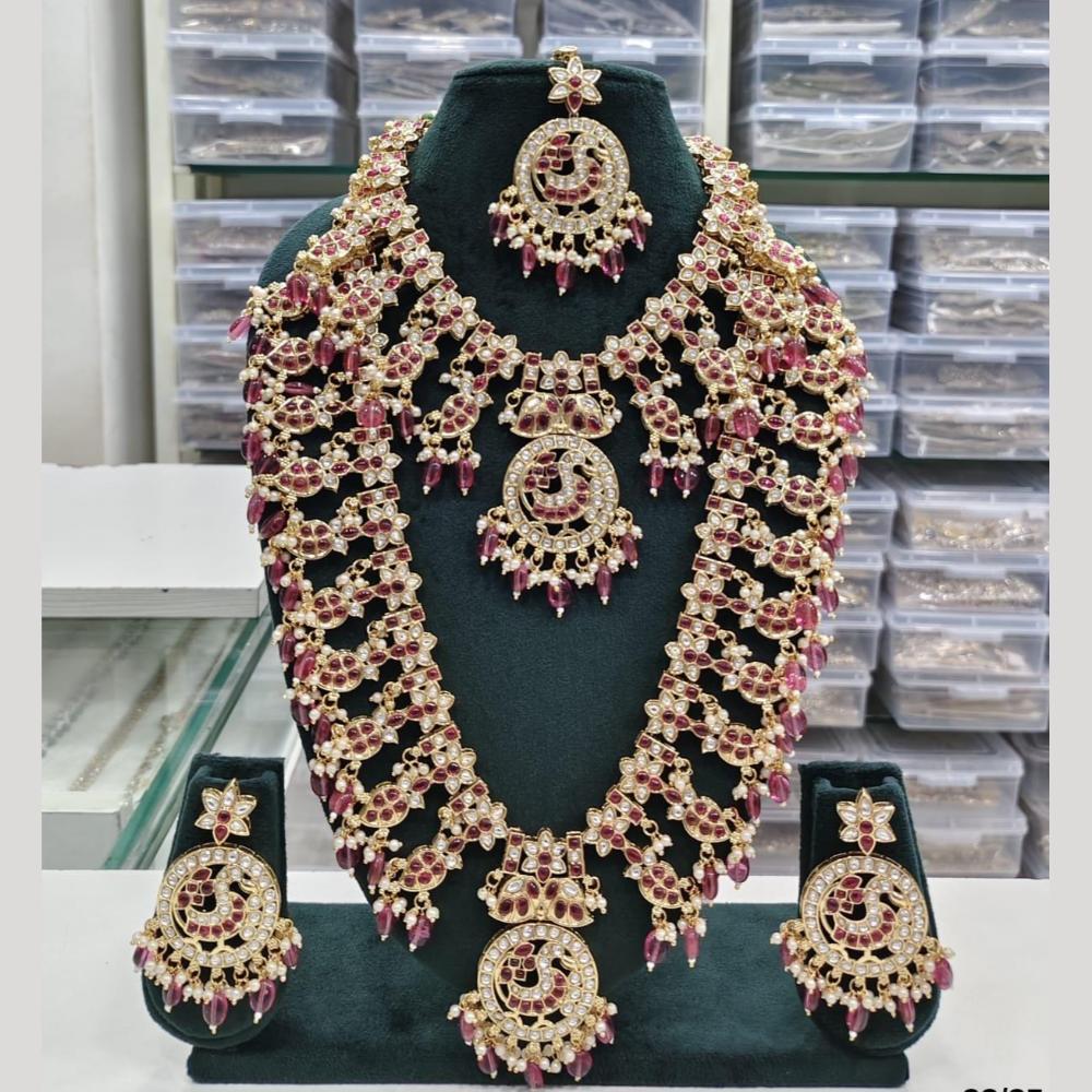 Tanish Art Jewellery Classic Pota Stone And Pearl Double Necklace Set for Women