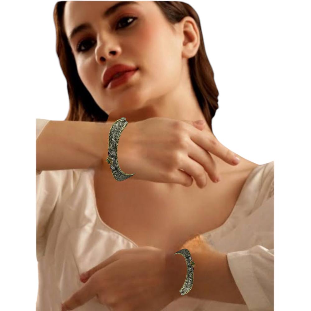 Amity Arts 2 Tone Plated Pota Stone Bangle (2 Piece)