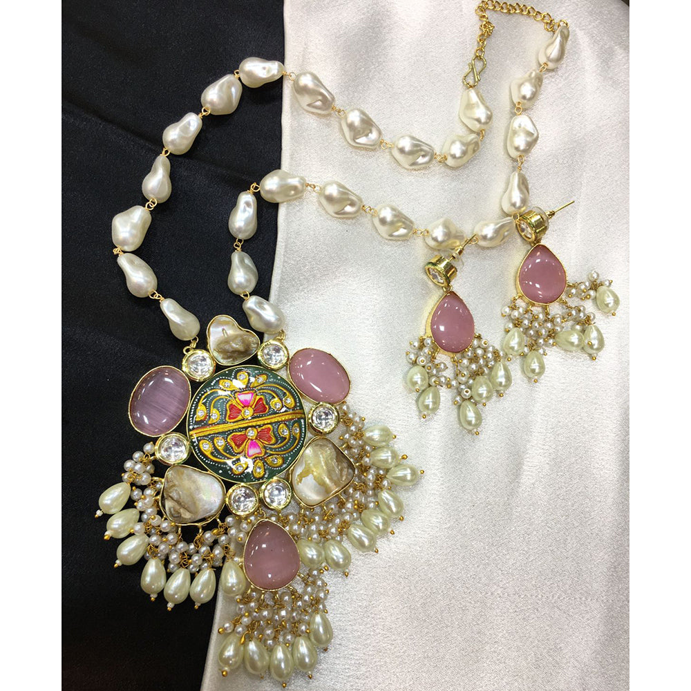 ZF Collection Pota Stone And Mother of Pearl Designer Long Necklace Set