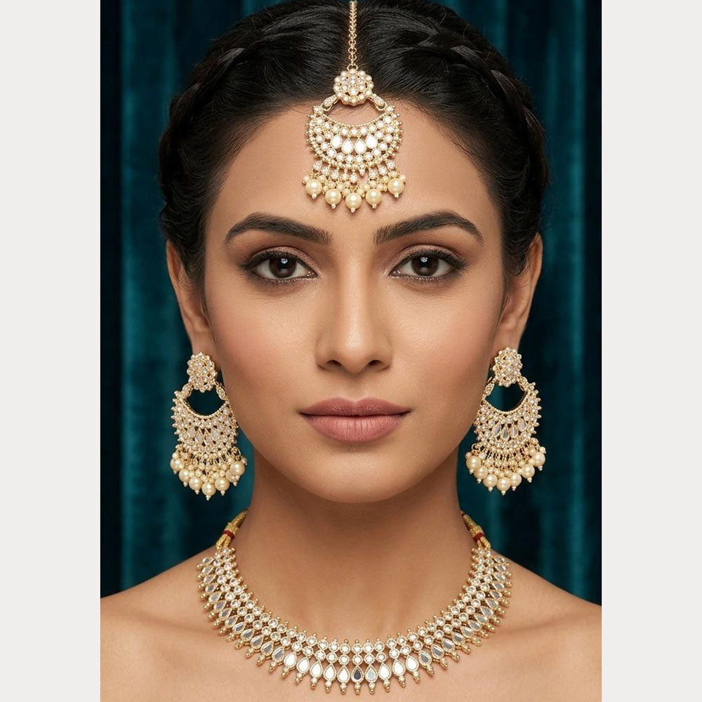ZF Collection Elegant Mirror Pearl And Beads Necklace Set