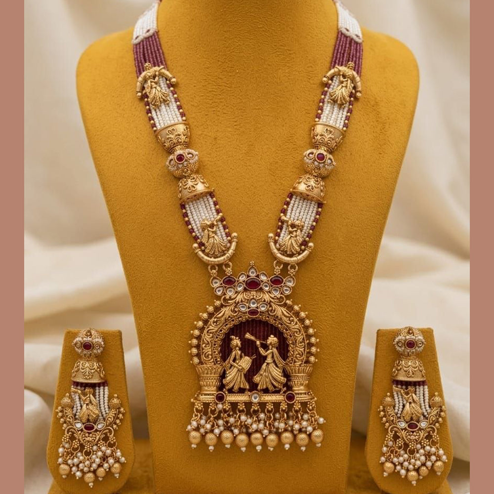 ZF Collection Royal Austrian Stone And Pearl Temple Long Necklace Set