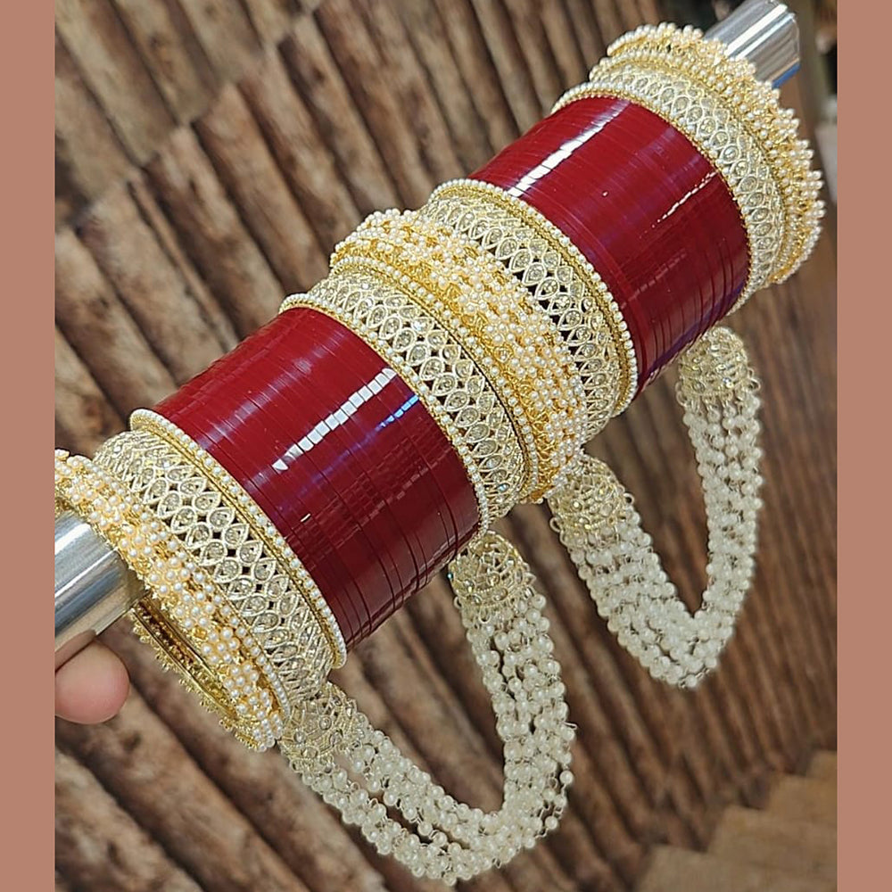 ZF Collection Designer Austrian Stone And Pearl Bridal Bangles Set