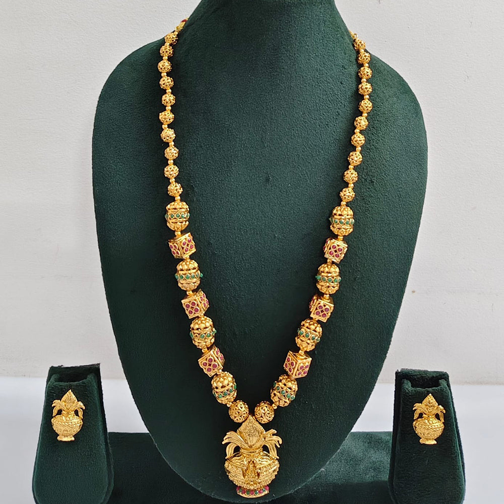 ZF Collection Traditional Pota Stone And Beads Temple Long Necklace Set