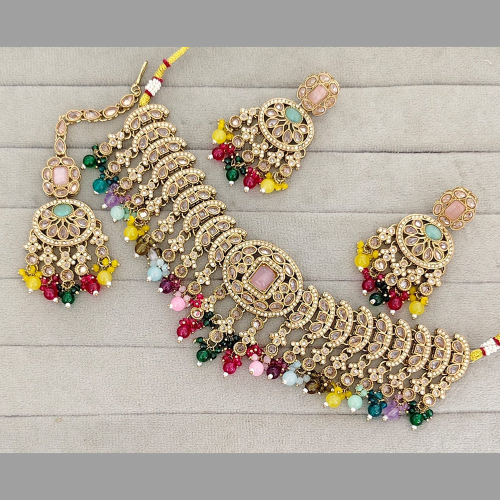 ZF Collection Stylish Crystal Stone And Beads Choker Necklace Set