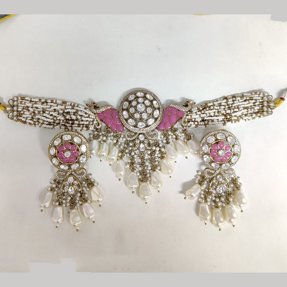 ZF Collection Festive Wear Polki Kundan Stone And Pearl Choker Necklace Set