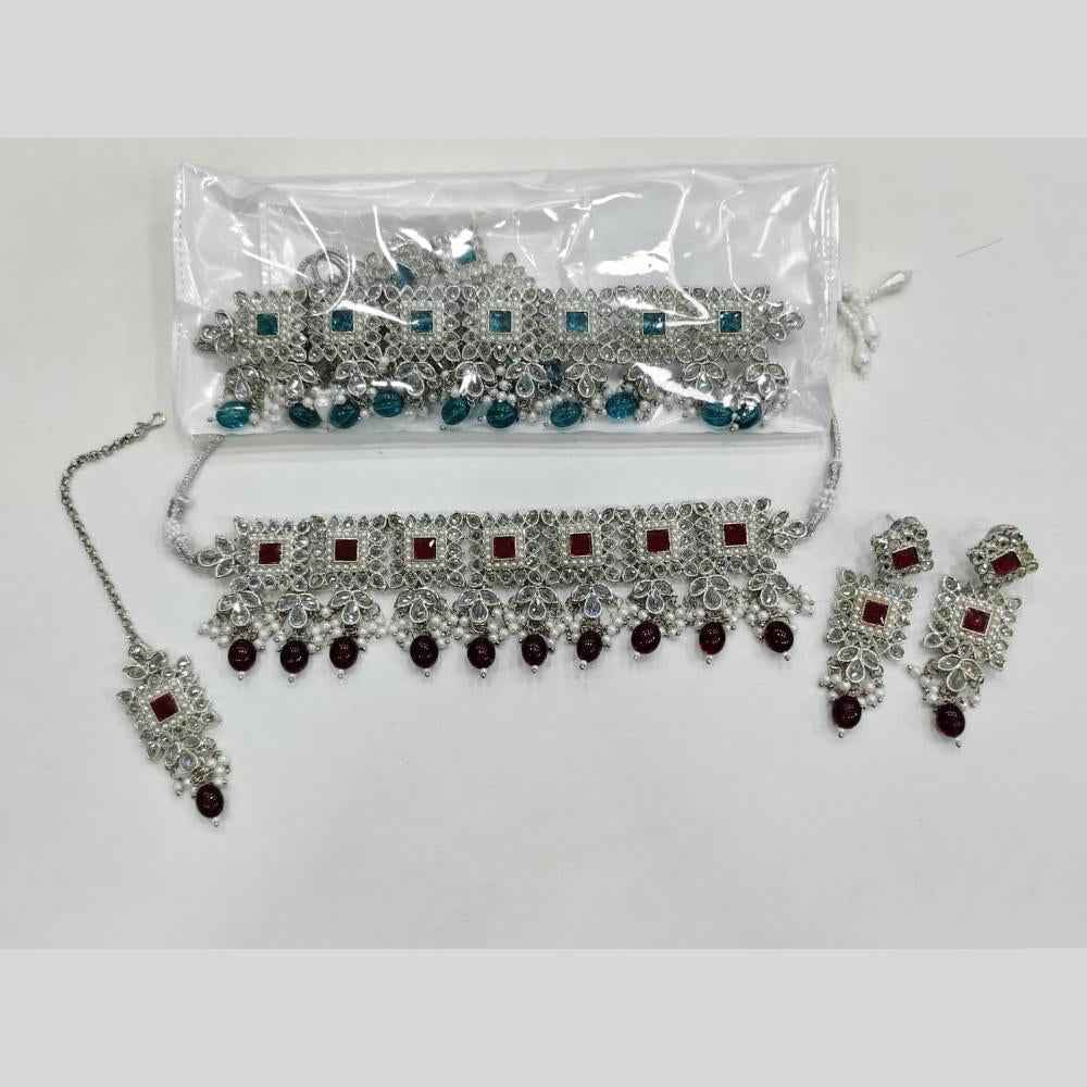 ZF Collection Glamorous Crystal Stone And Beads Choker Necklace Set