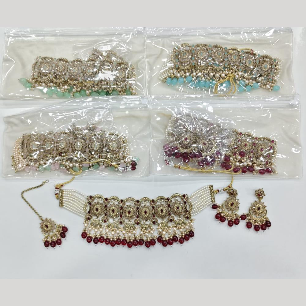 ZF Collection Glamorous Crystal Stone And Beads Choker Necklace Set