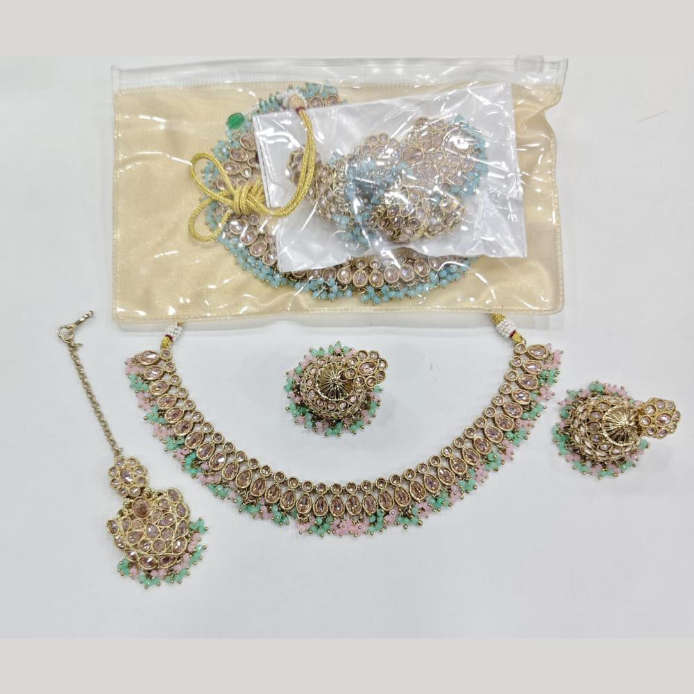 ZF Collection Glamorous Crystal Stone And Pearl Necklace Set