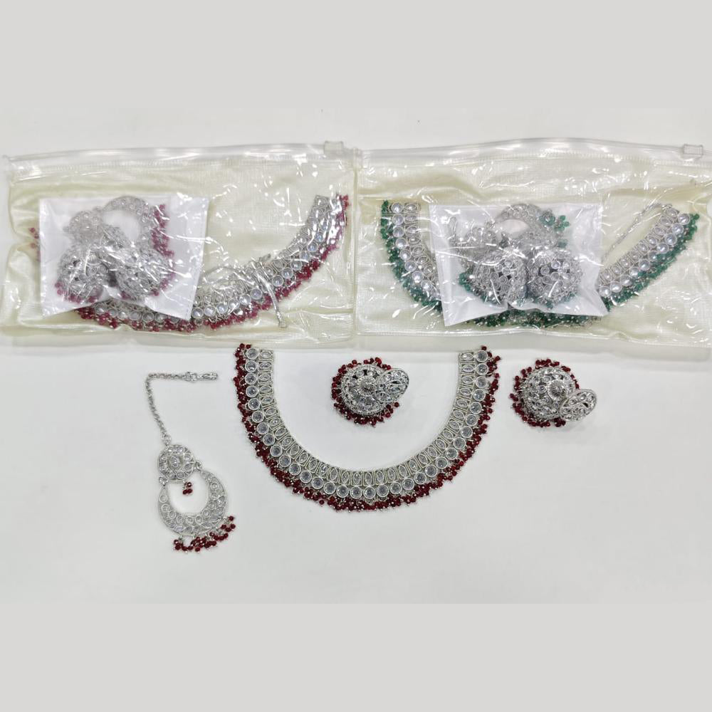 ZF Collection Glamorous Crystal Stone And Pearl Necklace Set
