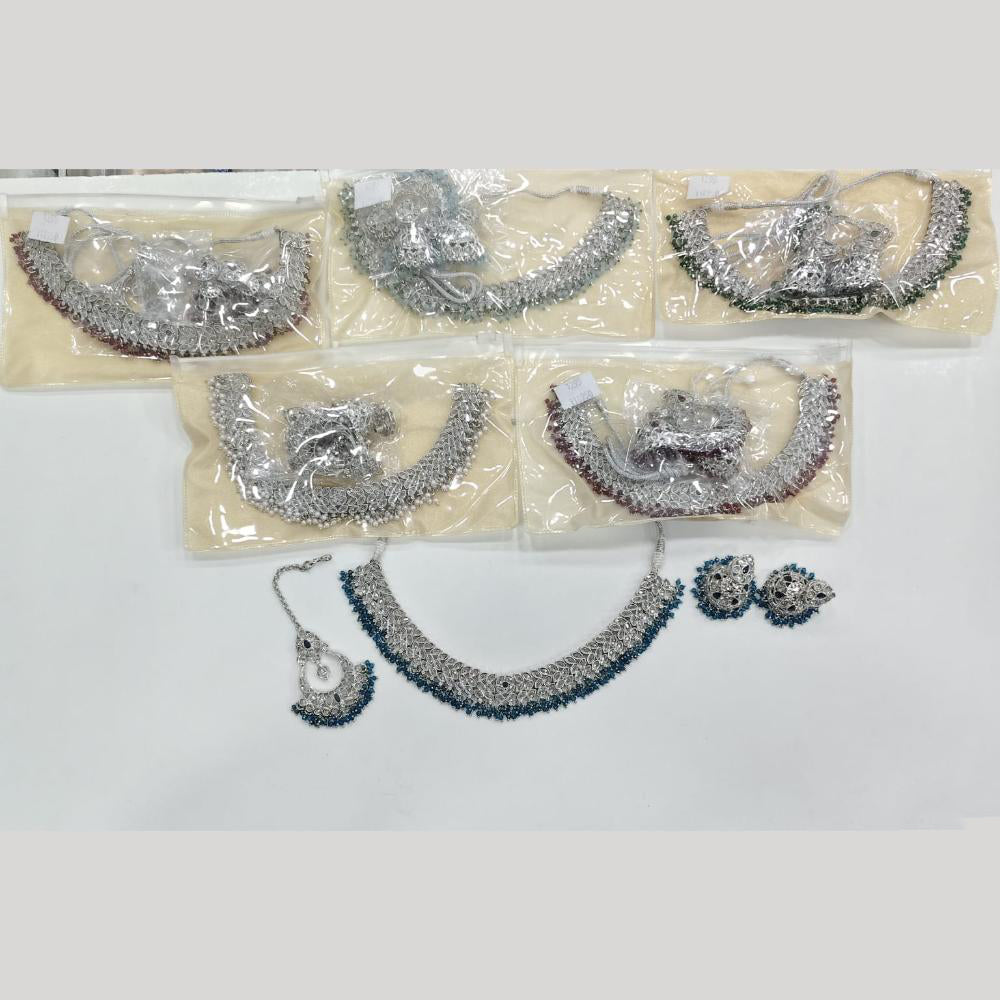 ZF Collection Glamorous Crystal Stone And Pearl Necklace Set