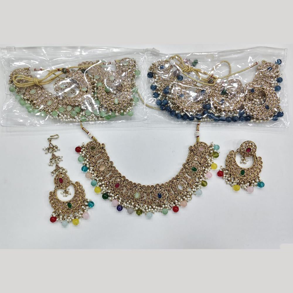 ZF Collection Glamorous Crystal Stone And Beads Necklace Set