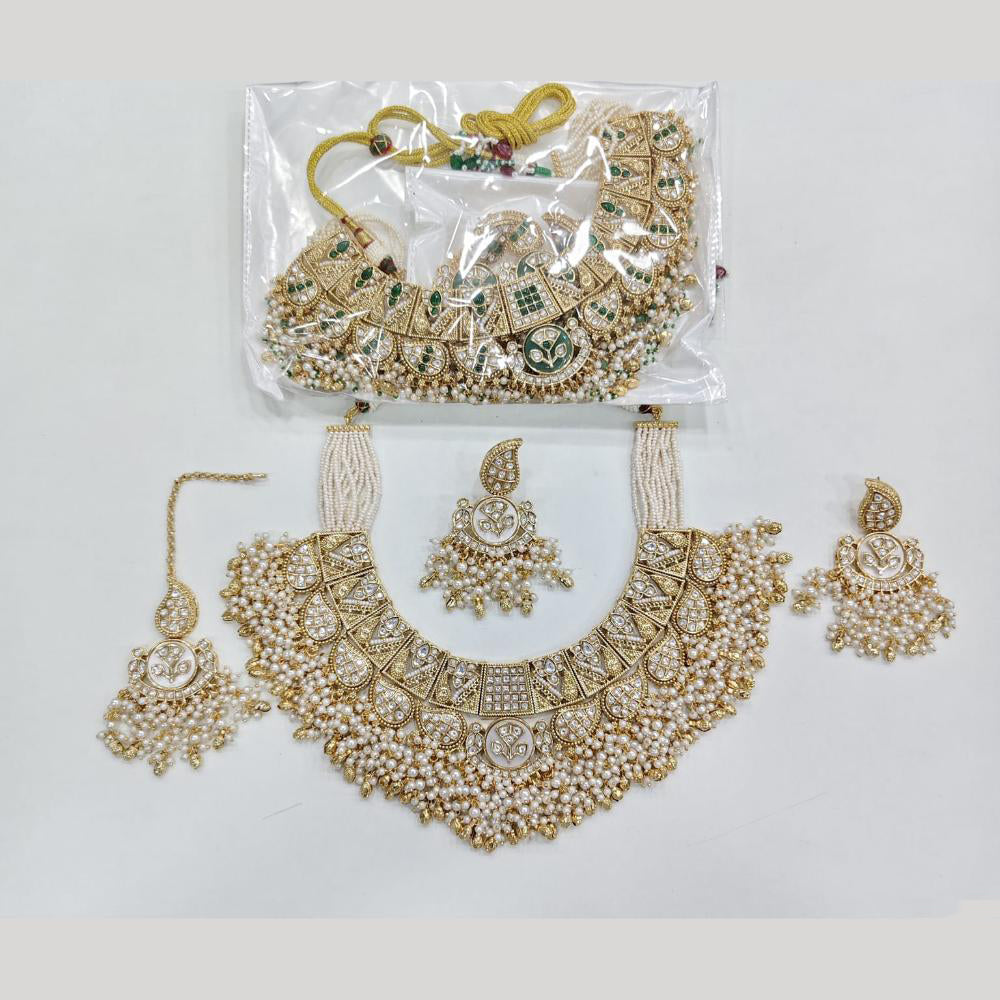 ZF Collection Festive Wear Polki Kundan Stone And Pearl Necklace Set