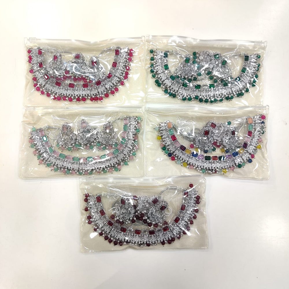 ZF Collection Glamorous Crystal Stone And Pearl Necklace Set