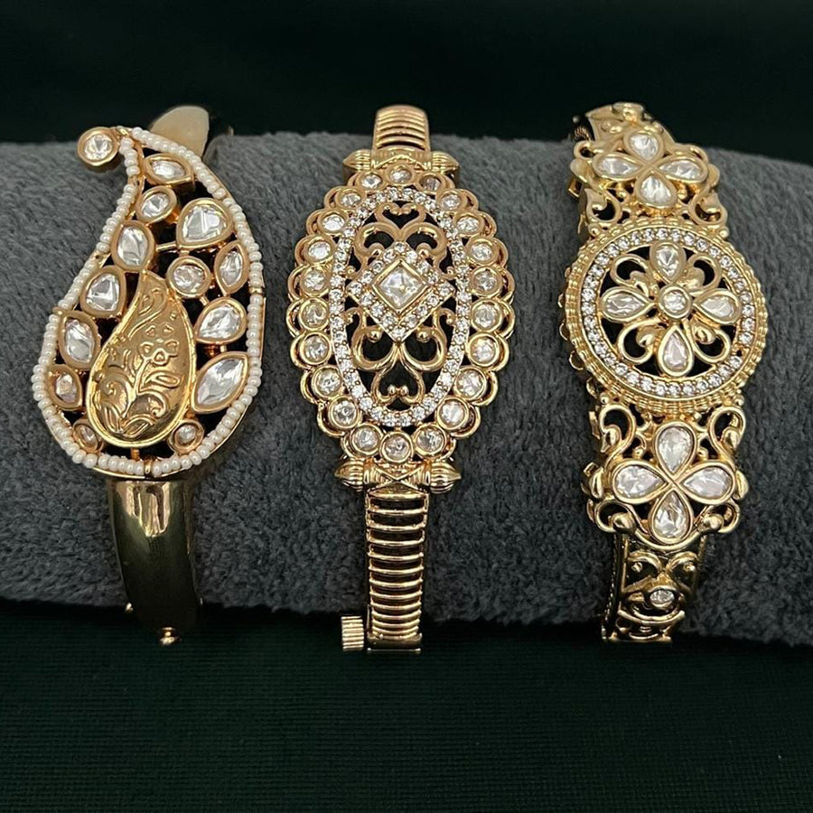 ZF Collection Designer Polki Kundan Stone Bracelet (1 Piece Only)