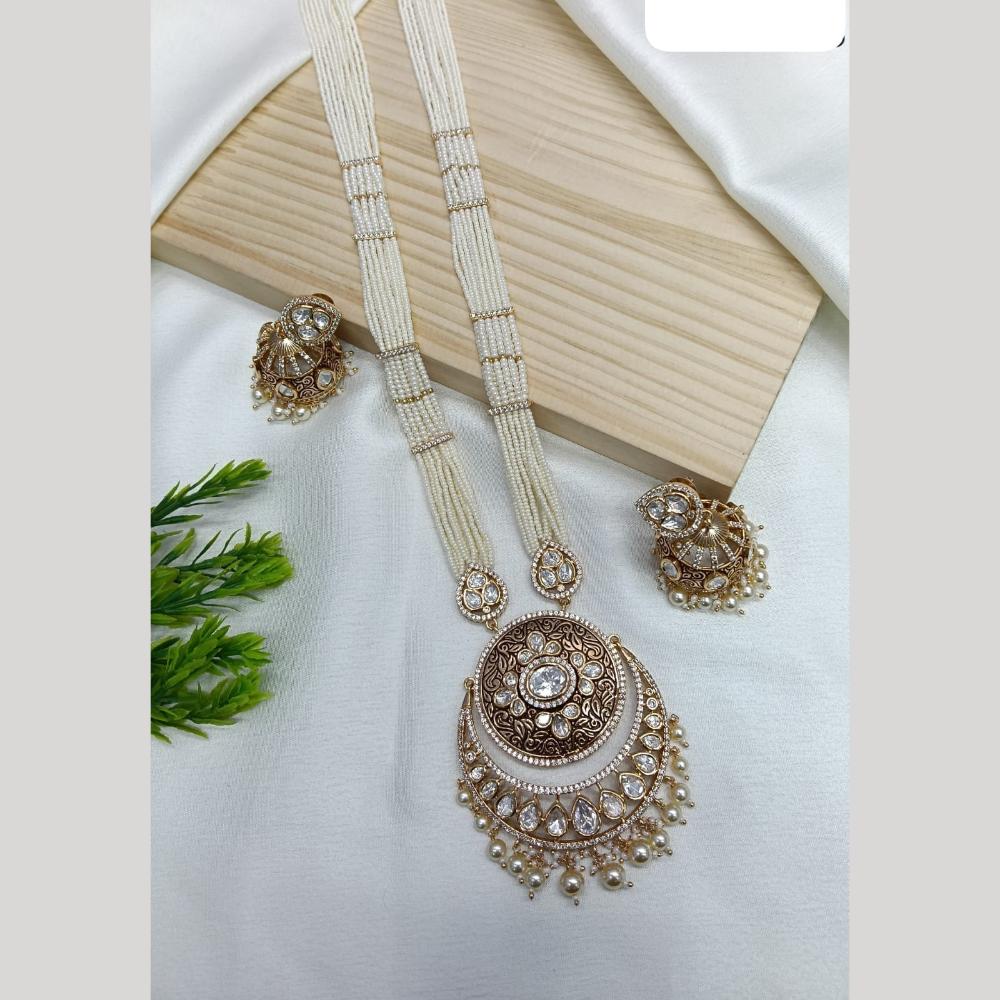 Ridhi Art Jewellery Regal Polki Kundan Stone And Pearl Designer Long Necklace Set