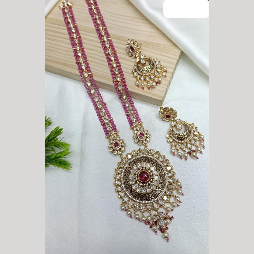 Ridhi Art Jewellery Regal Polki Kundan Stone And Pearl Designer Long Necklace Set