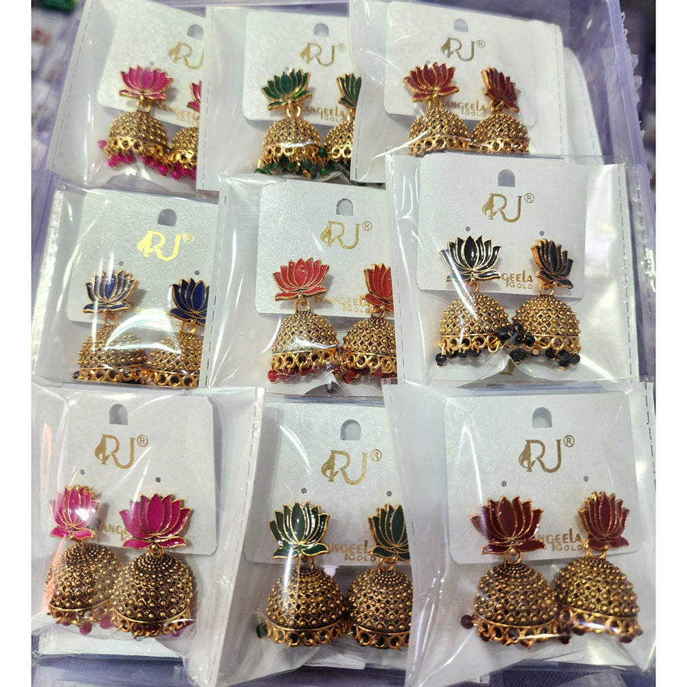Rekha Gold Royal Lotus Meenakari And Pearl Designer Jhumki Earrings (Pack of 30)