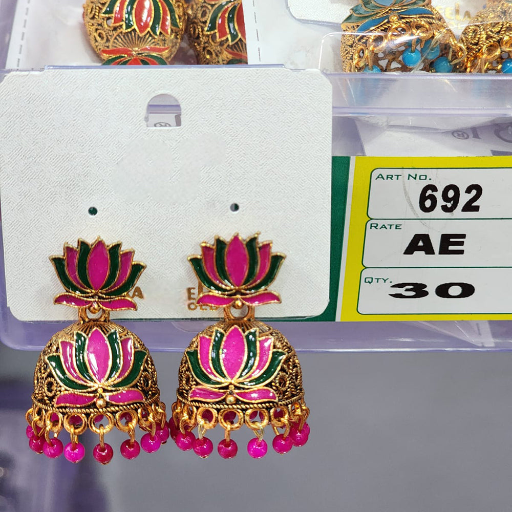 Rekha Gold Royal Lotus Meenakari And Pearl Designer Jhumki Earrings (Pack of 30)